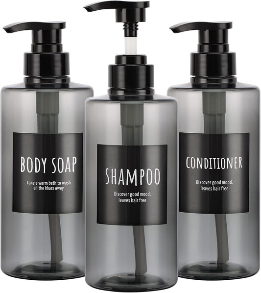 Refillable Shampoo & Conditioner Bottles (3pcs, 16.9 oz each)