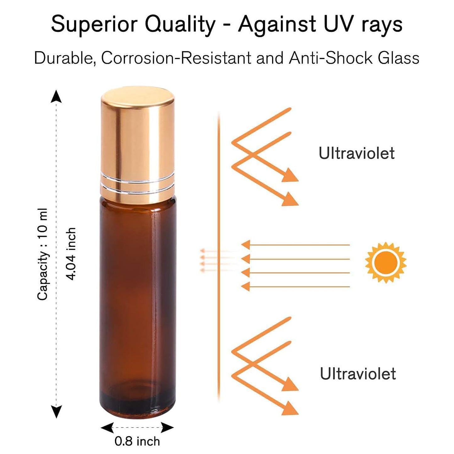 PrettyCare Essential Oil and Roller Bottles β 4 Pack (10ml, Amber Glass)